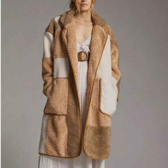 NWT Anthropologie Pilcro Patchwork Colorblock Sherpa Coat